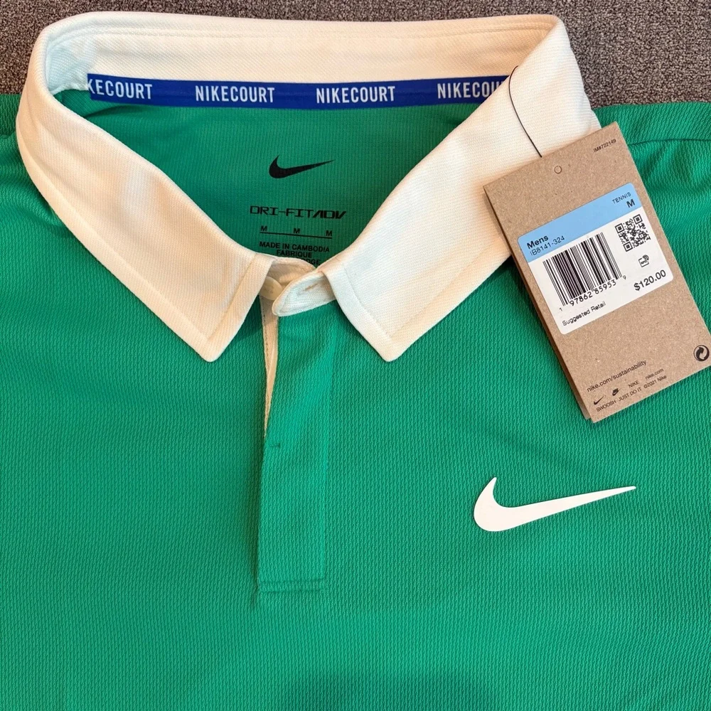 Nike Court Advantage Slam Green Blue Long Sleeve Polo IB8141-324 Men's‎ Medium